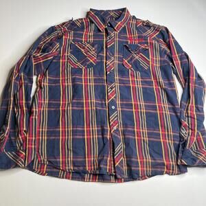 Vintage Coogi Plaid Button Up Shirt XXL Long Sleeve‎ Blue Red Yellow Checkered